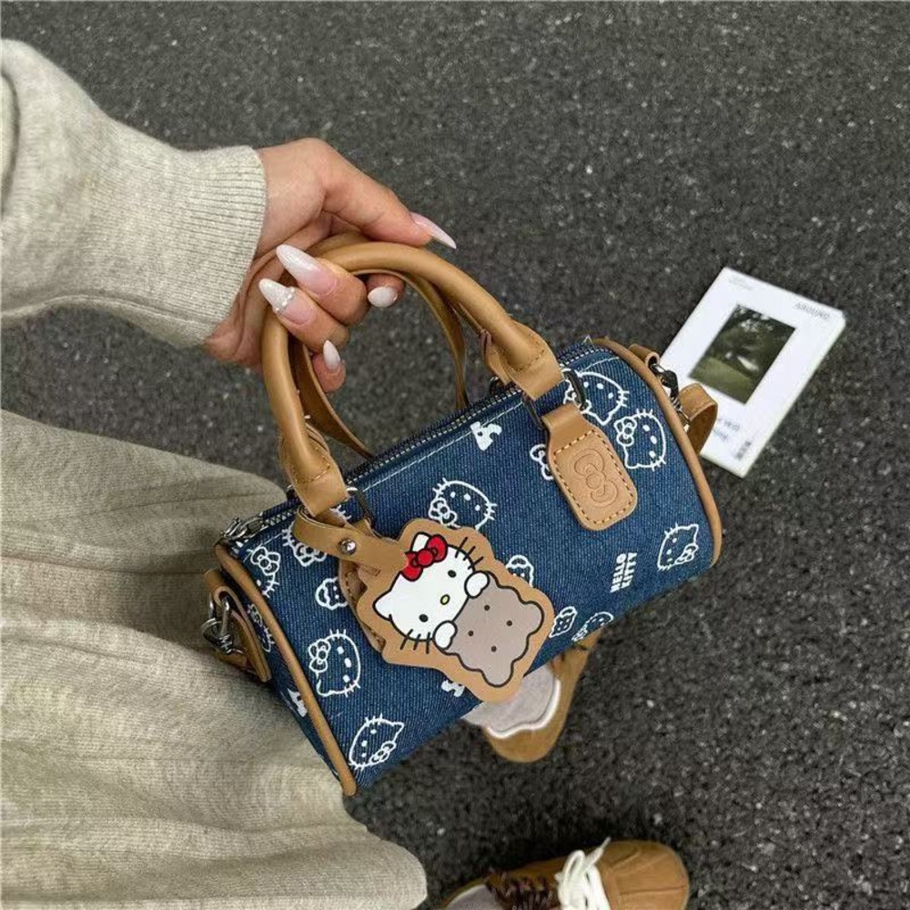 NWT Hello Kitty Denim Mini Satchel in Blue and Tan Trim